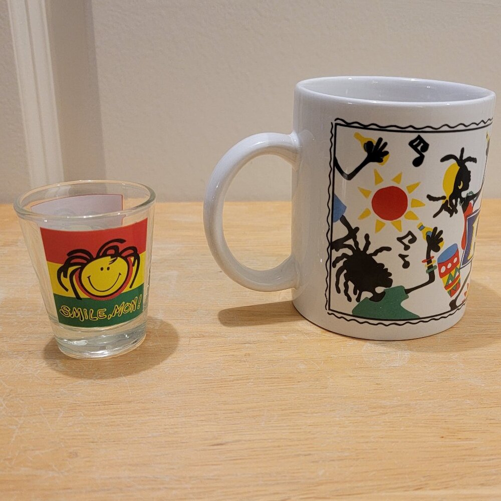 St. Lucia Coffee Mug & Smile Mon St. Martin/Maarten Shot Glass. Great Condition.